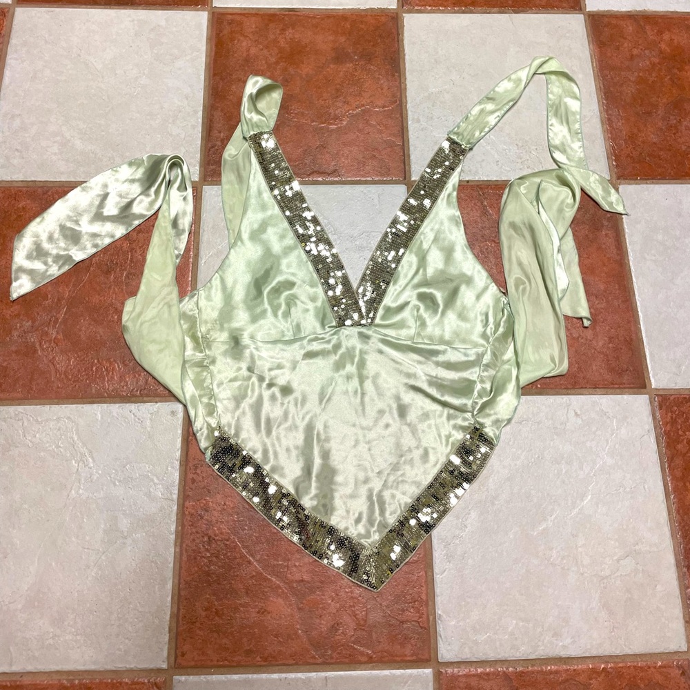 a tie up satin shirt with sequins 🫧